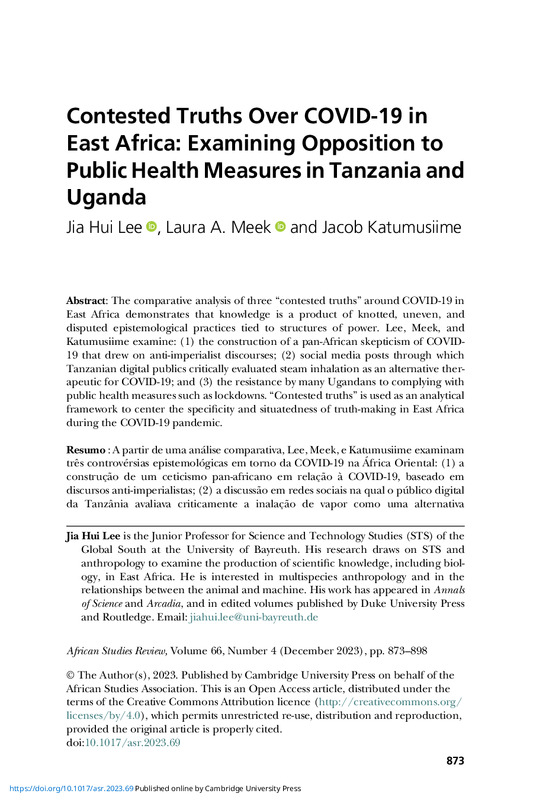 https://epub.uni-bayreuth.de/id/eprint/7658/1/contested-truths-over-covid-19-in-east-africa-examining-opposition-to-public-health-measures-in-tanzania-and-uganda.pdf